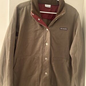 Columbia Brown Fleece-Lined Jacket. Olive green and maroon. Women’s size xl.